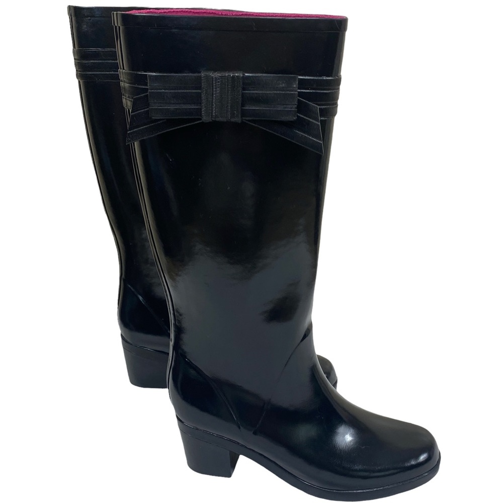 Kate Spade Randi Black Tall Rain Boots With Bow Size 9